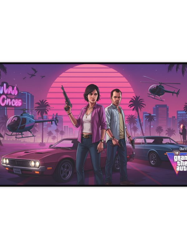 CraftFashion™ | Vice Chaos Edition | GTA VI Cinematic Desk Mat 2026 - 12" × 22"