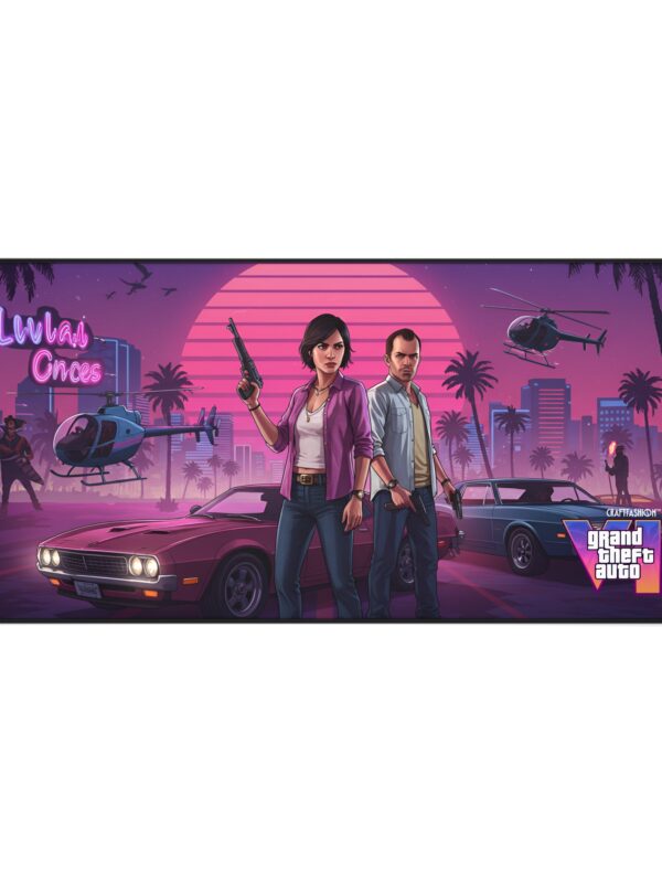 CraftFashion™ | Vice Chaos Edition | GTA VI Cinematic Desk Mat 2026 - 16" × 32"